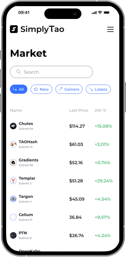 SimplyTao Mobile App - Market View