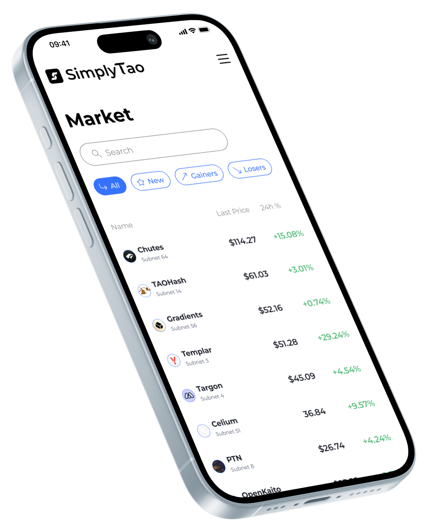 SimplyTao Mobile App - Market View